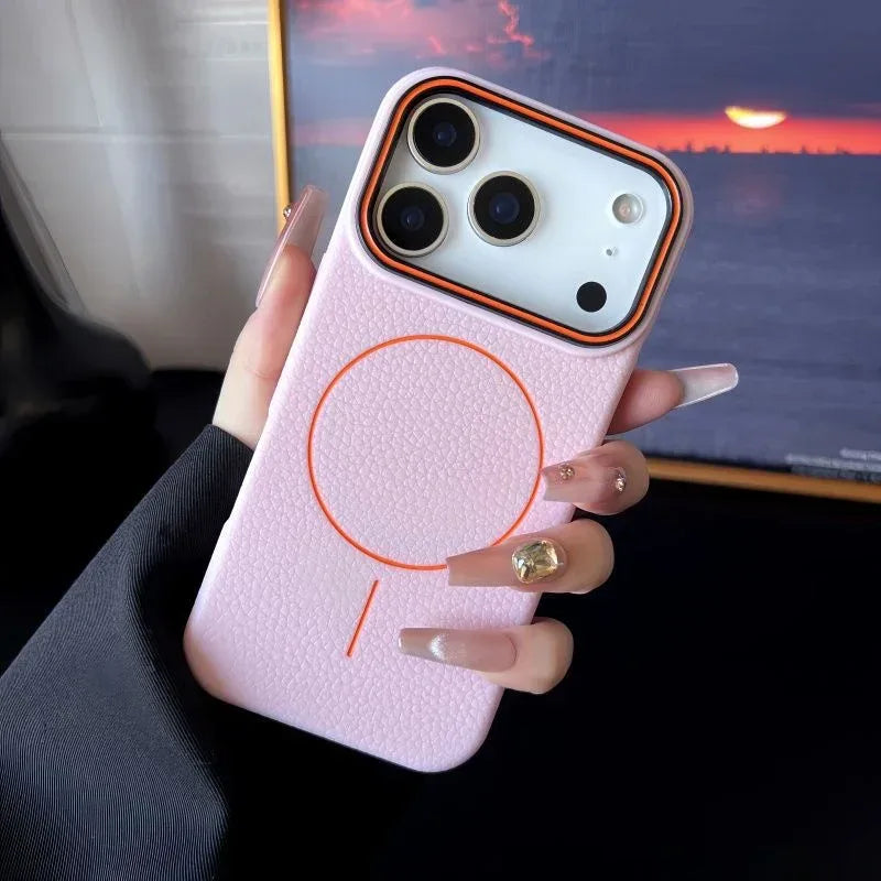 Magnetic Ring Litchi Pattern iPhone Case - Viexta