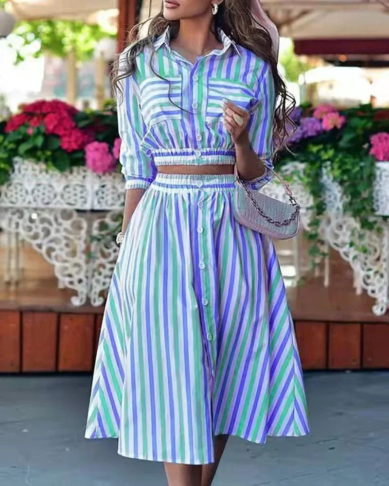 Collar Top Plus-sized Swing Dress - Viexta