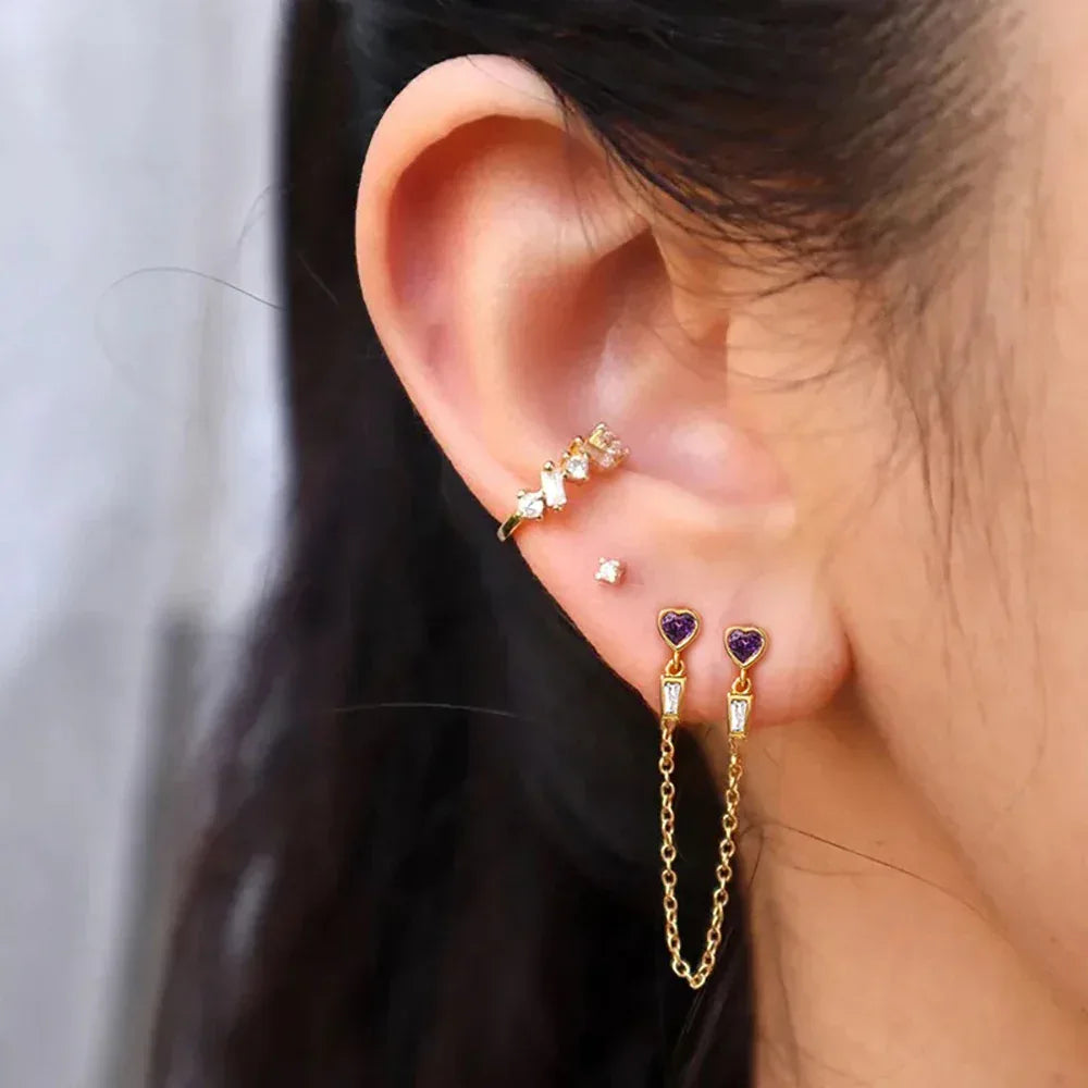 Diamond-embedded Heart Tassel Ear Ring - Viexta