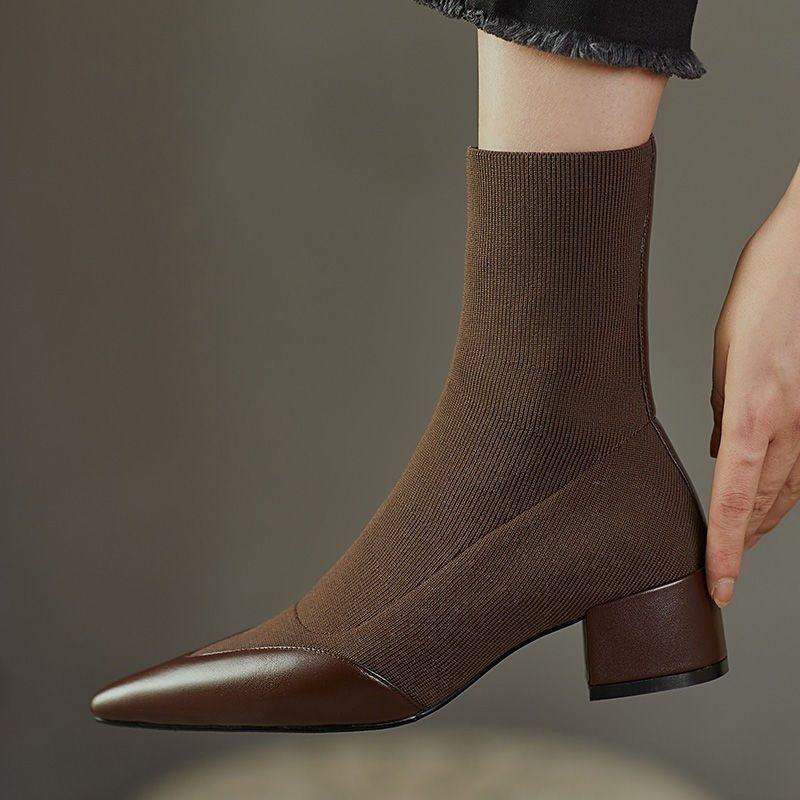 Yarn Pointed Chunky Heel Boots - Viexta