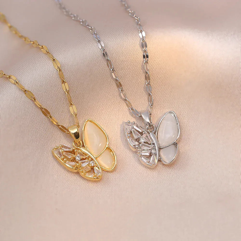 Opal Butterfly Pendant Necklace - Viexta