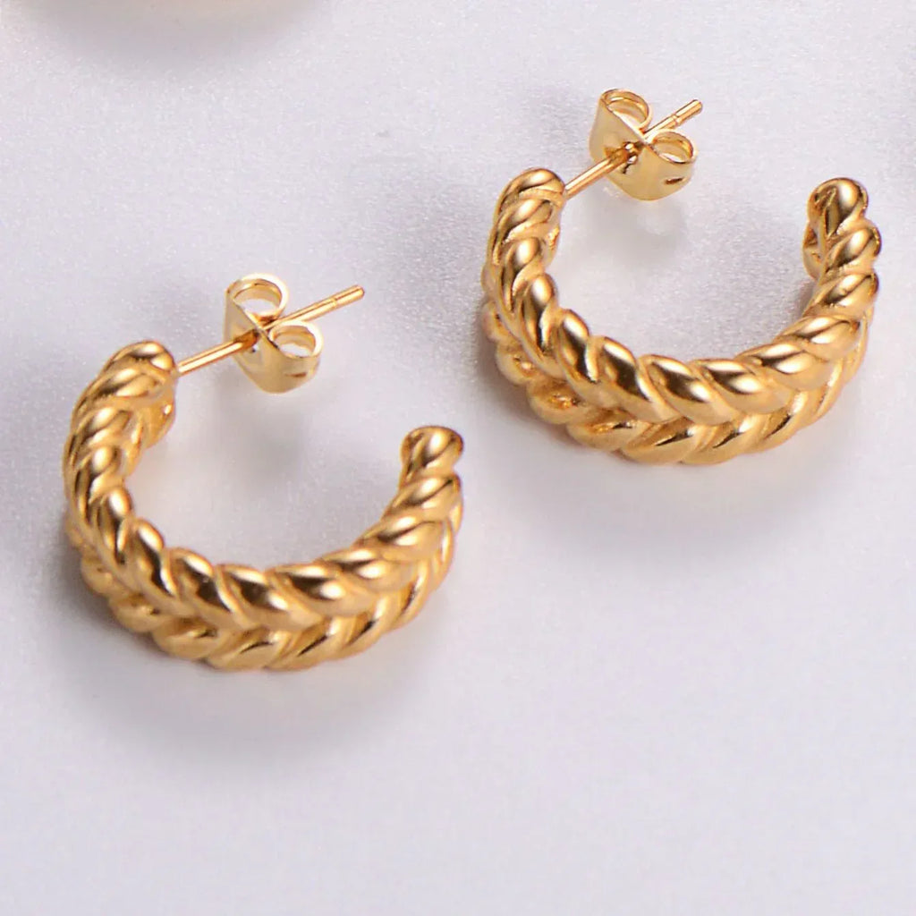 Water Drop Round Crescent Hollow Stainless Steel Earrings - Viexta