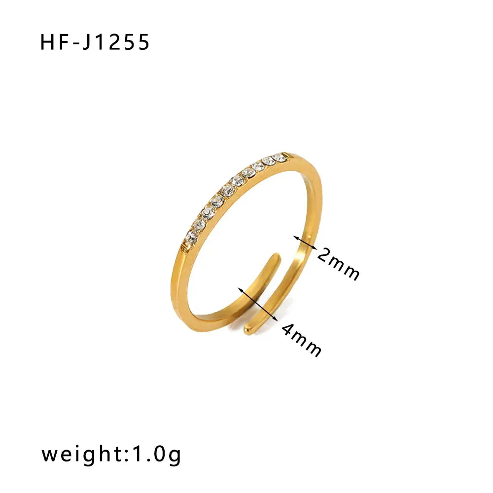 Inlaid Zircon 18K Gold-plated Stainless Steel Diamond Ring - Viexta