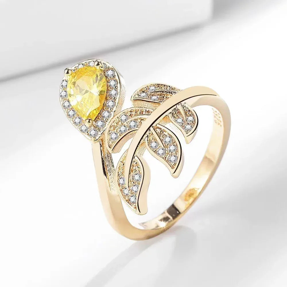 Zircon Shining Leaves Gang Drill Ring - Viexta
