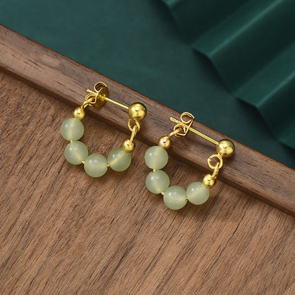 Retro Green Beads String Stud Earrings