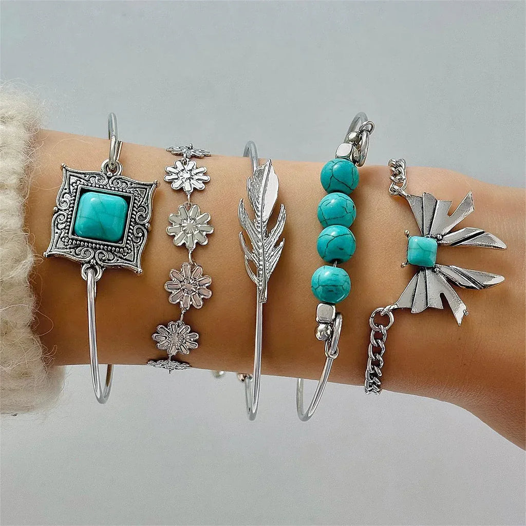 Turquoise Leaf 4Piece Bracelet Set - Viexta