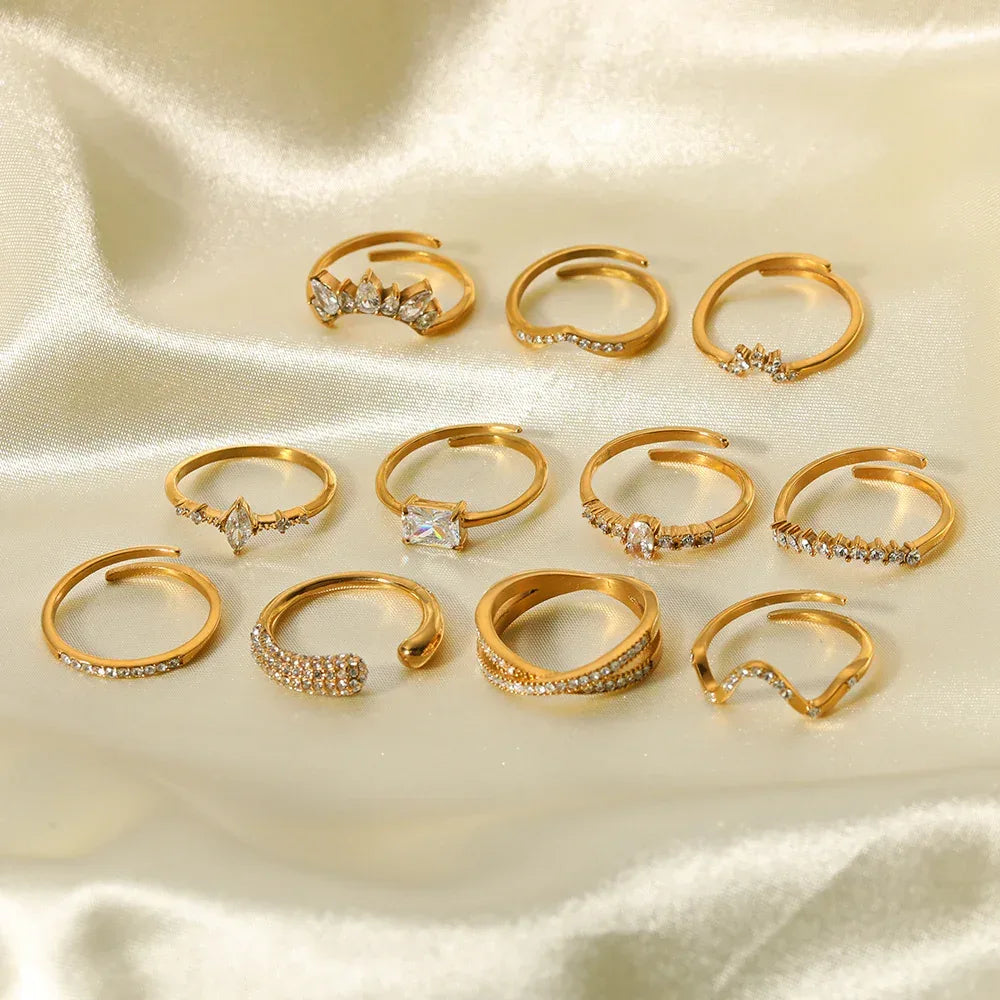 Inlaid Zircon 18K Gold-plated Stainless Steel Diamond Ring - Viexta