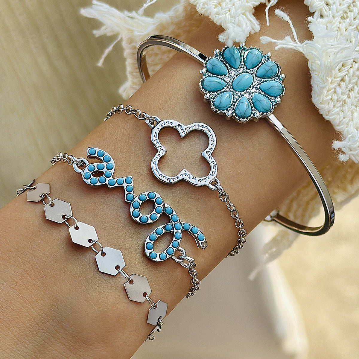 Turquoise Leaf 4Piece Bracelet Set