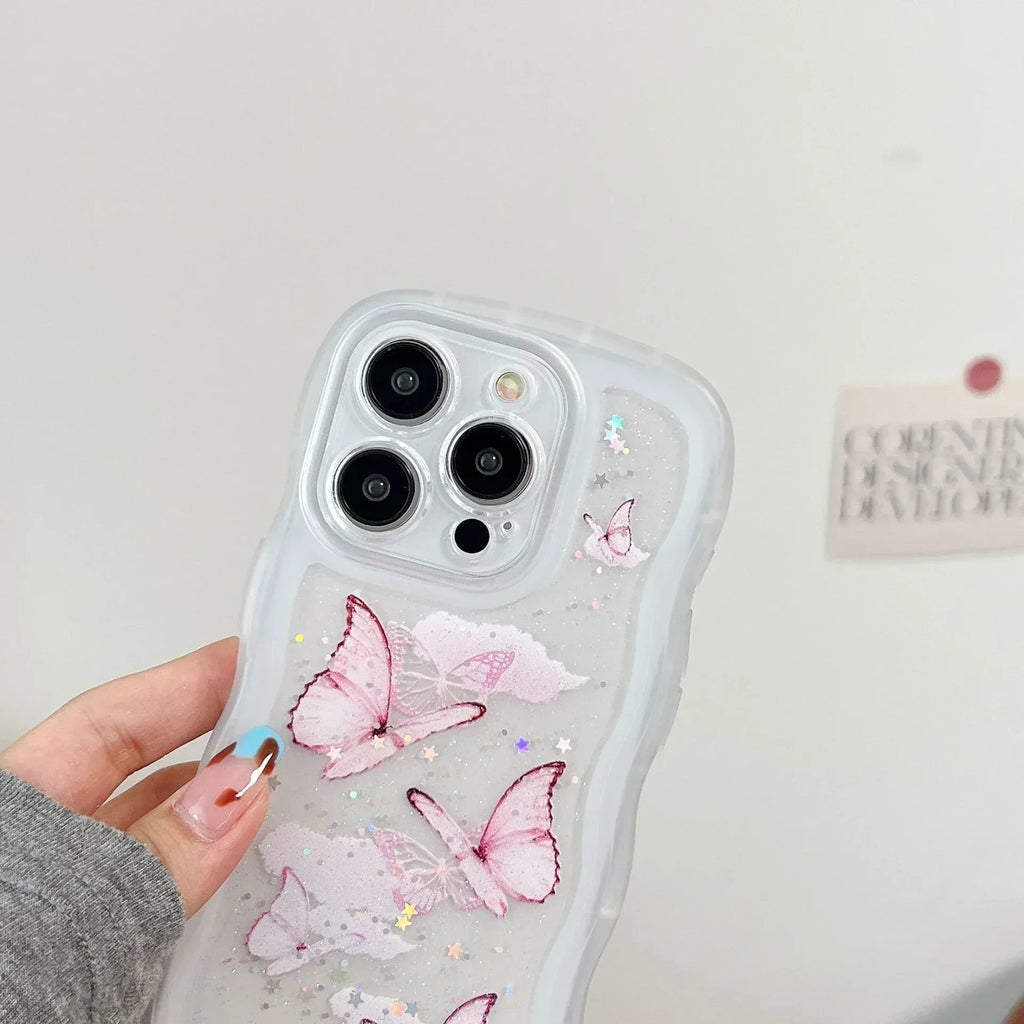 painted-butterfly-glitter-transparent-drop-resistant-iphone-cover - Viexta