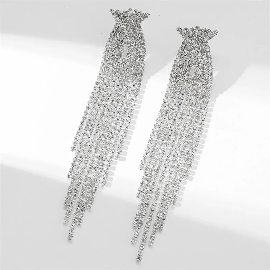 luxury-sparkling-full-rhinestone-long-fringe-earrings - Viexta