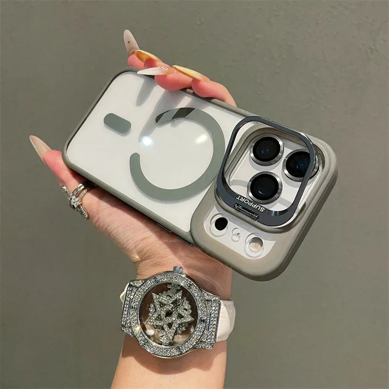 Hardware Lens Bracket Transparent Magnetic iPhone Case - Viexta
