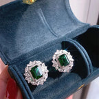 Full Diamond Inlaid Rectangular Rhinestone Flower Ear Studs - Viexta