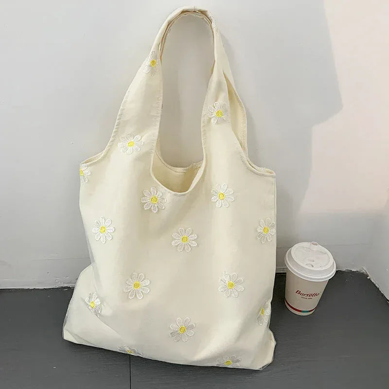 Embroidered Black Butterfly Canvas Bag - Viexta