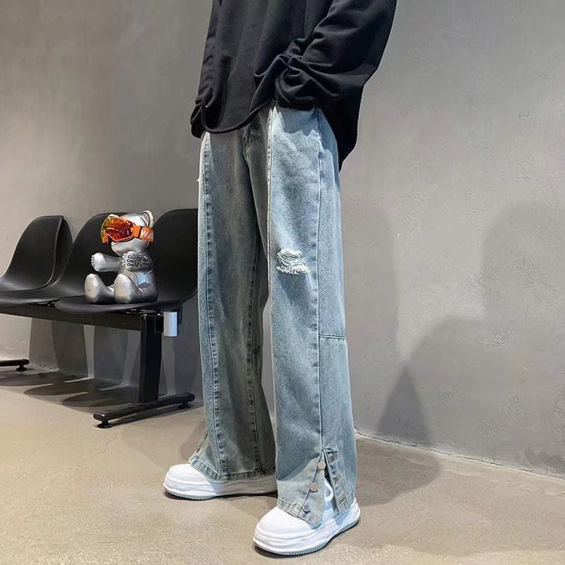 Letter Embroidery Loose Straight Pants