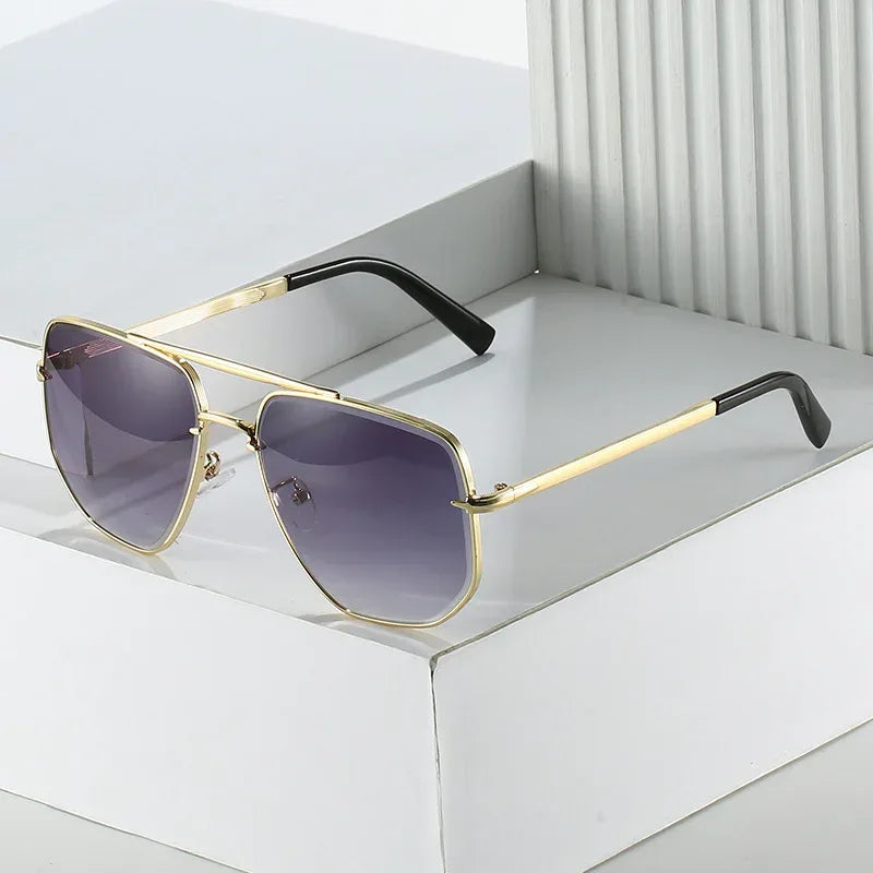 Fashion Square Metal Double Beam Sun Glasses - Viexta