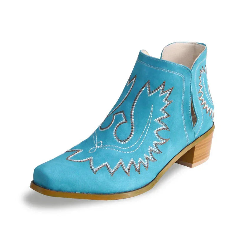 Embroidered Chunky Heel Tube Boots - Viexta