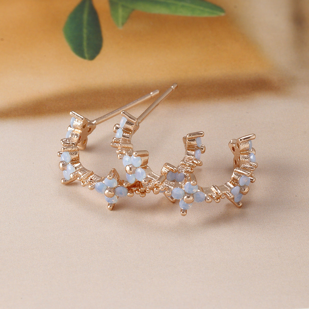 Blue Flower Zirconium Ear Studs