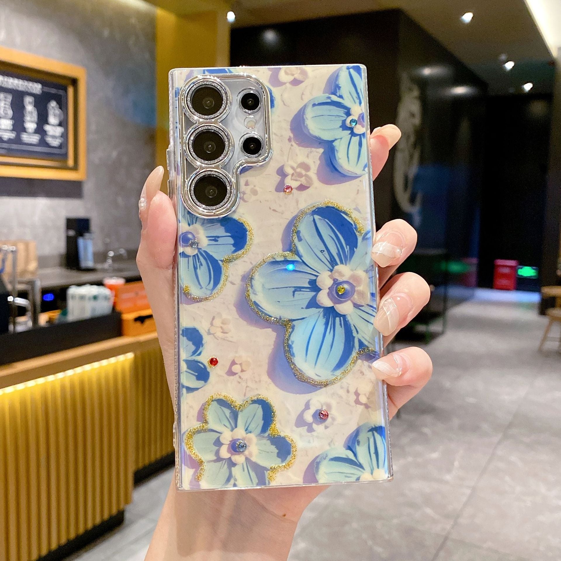 Luxury Rhinestone Oil Painting Flower Samsung Phone Case