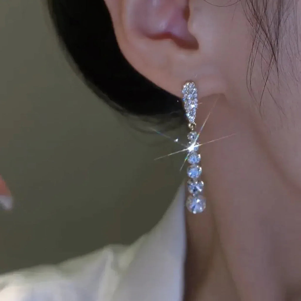 Sterling Silver Rhinestone Tassel Earrings - Viexta