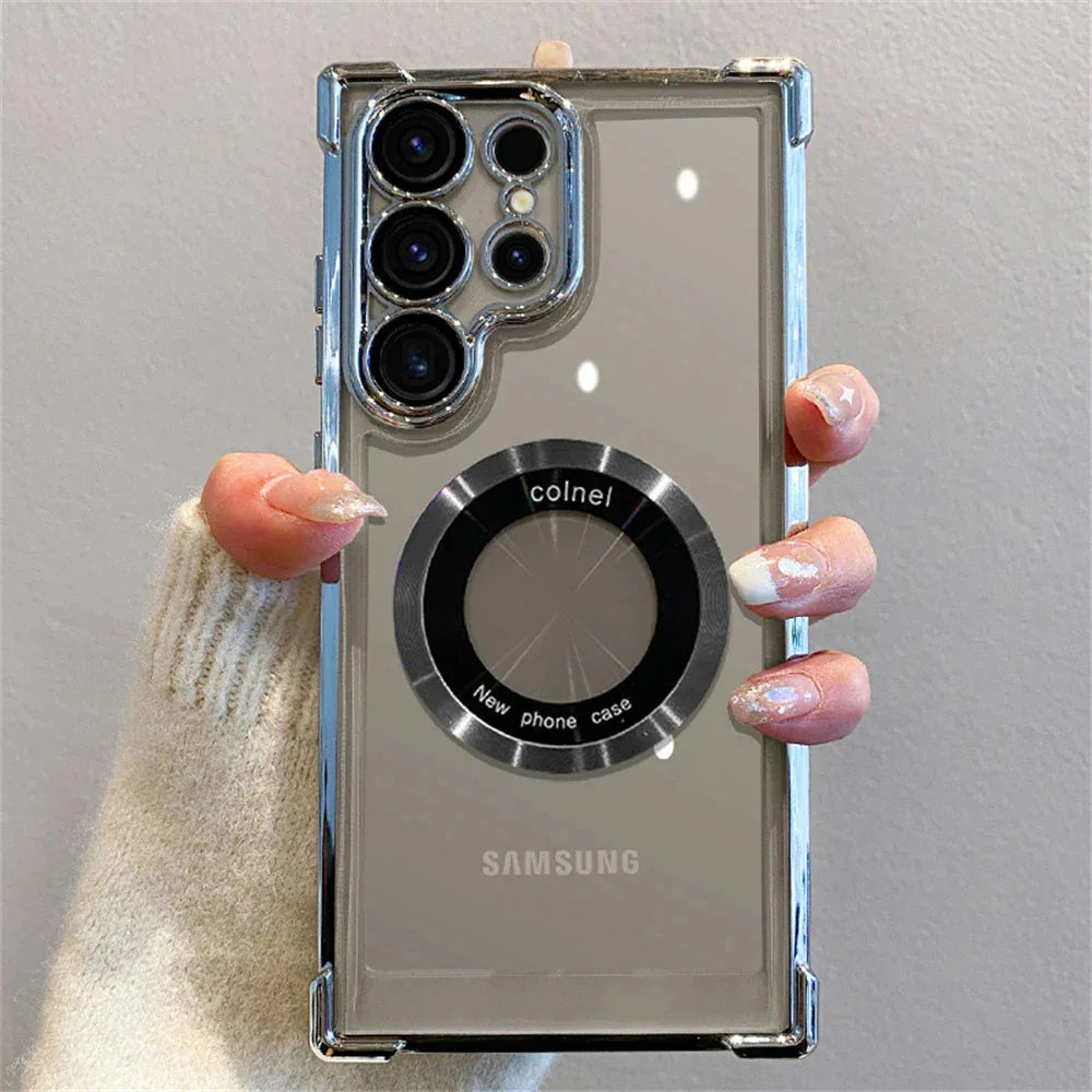 Magnetic Suction Airbag Electroplating Transparent Samsung Case - Viexta