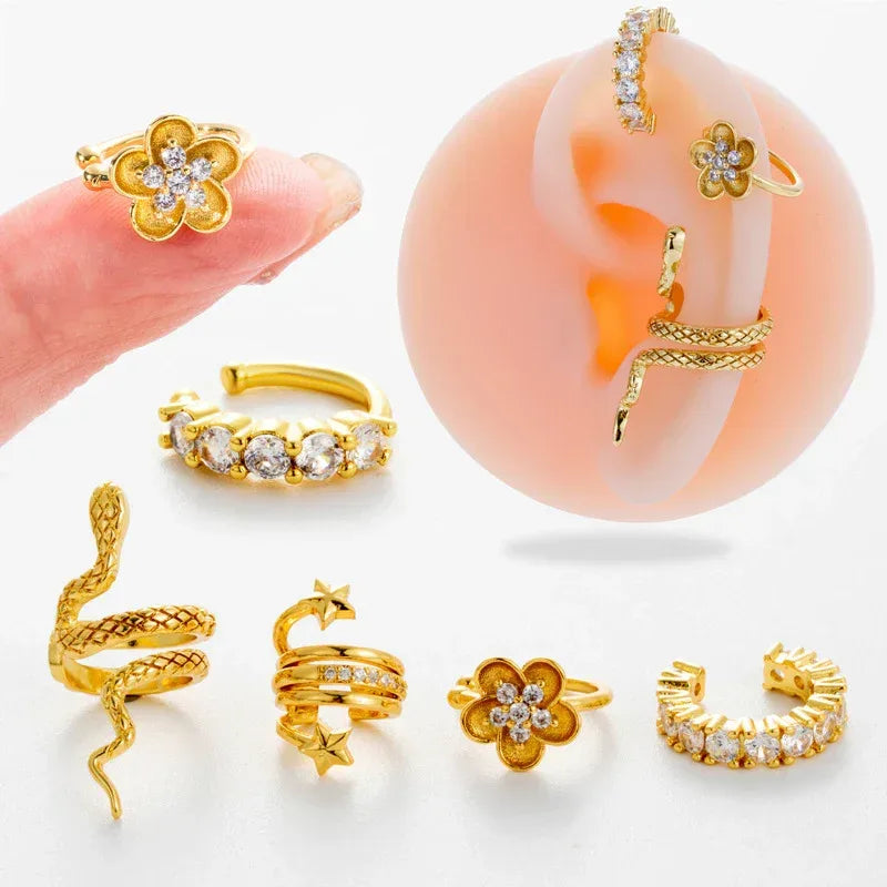 Single Piece Zircon Snake Flower Ear Clip - Viexta