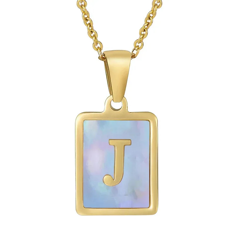 Titanium Steel 26 English Letter Blue Shell Necklace - Viexta