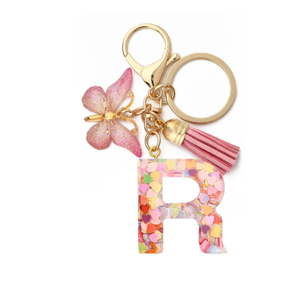 Resin English Letter Epoxy Butterfly Pendant Key Ring - Viexta