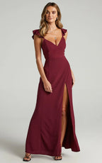 Women's Clothing Ruffled Spaghetti Straps Sleeveless High Waist Solid Color High Fork Solid Color Dress Dress - Viexta