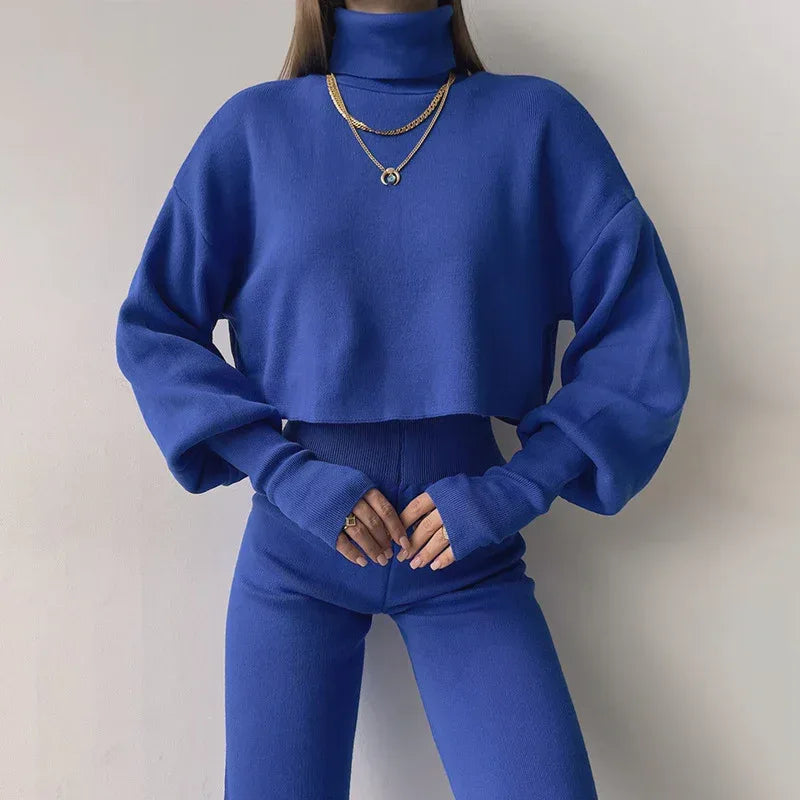 Autumn And Winter New European And American Turtleneck Loose Long Sleeve Top Female Casual Fashion Set - Viexta