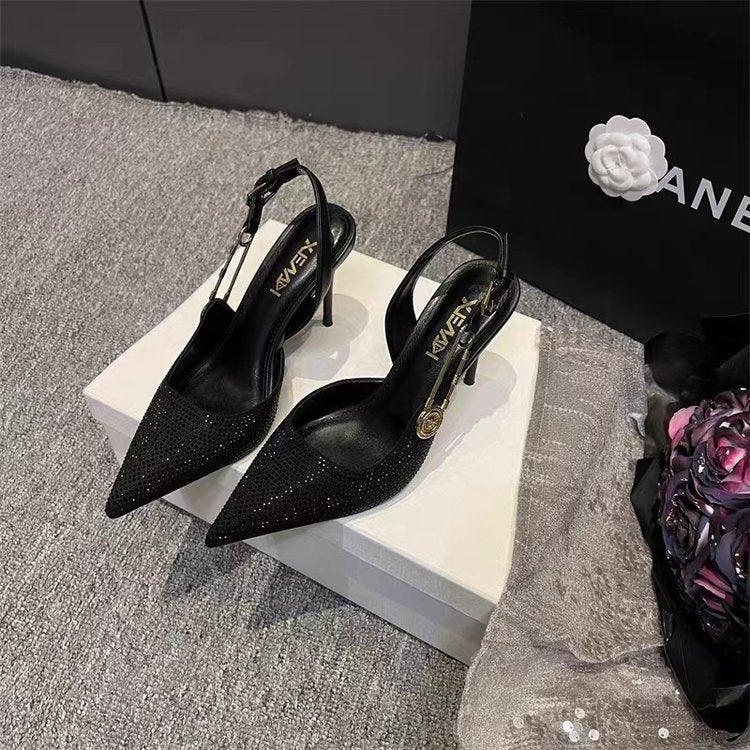 Rhinestone Patent Leather Closed Toe Heels - Viexta
