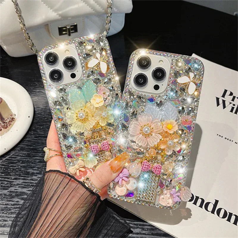 Flower Bow Rhinestone Tie Shell iPhone Case - Viexta