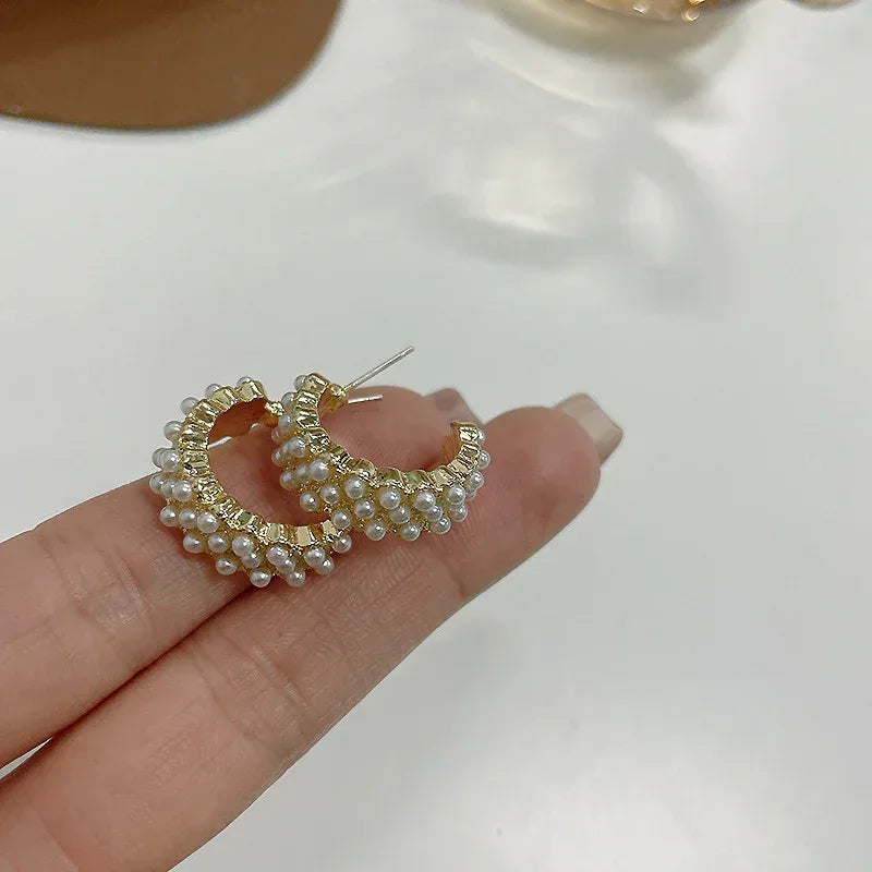 New C-type Inlaid Pearl Earrings - Viexta