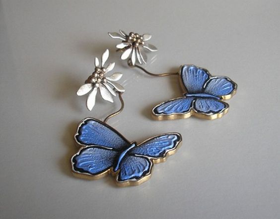 Epoxy Butterfly Thai Silver Earrings