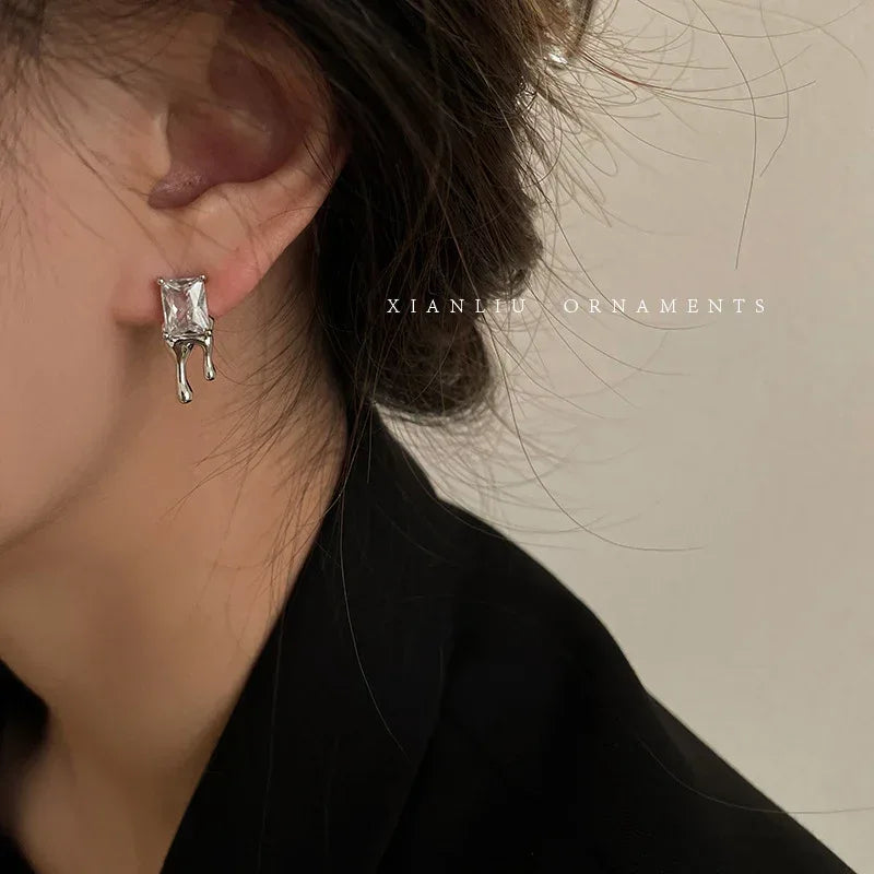 Water Drop Square Zircon Earring - Viexta