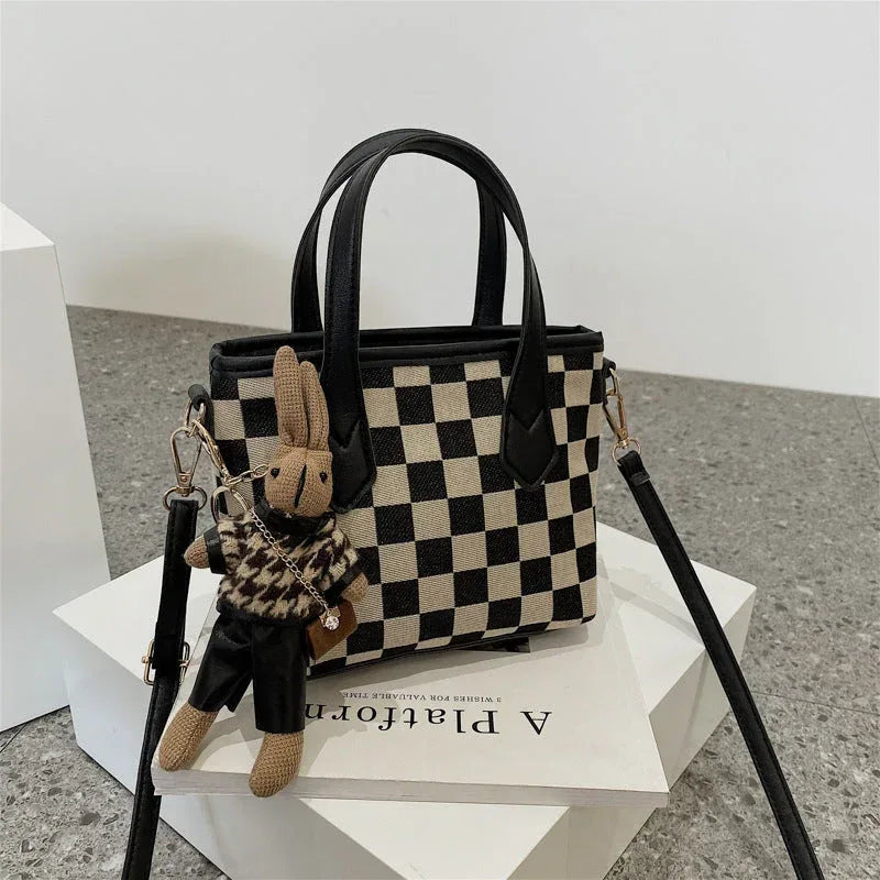 Houndstooth Shoulder Portable Bag - Viexta