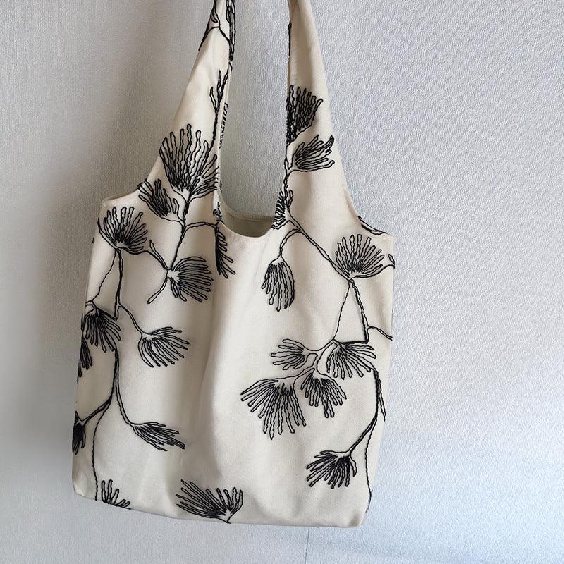 Embroidered Black Butterfly Canvas Bag - Viexta