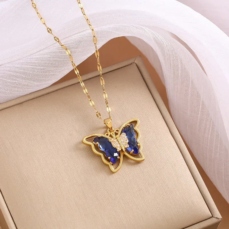 Crystal Butterfly Titanium Steel Necklace - Viexta