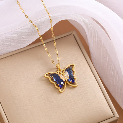 Crystal Butterfly Titanium Steel Necklace