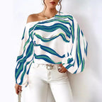 Off-neck Printed Loose-fitting Women's Top - Viexta