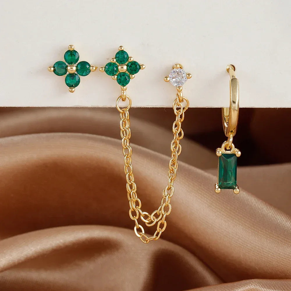 3-piece Set Zircon Birthstone Twelve Constellation Earrings - Viexta