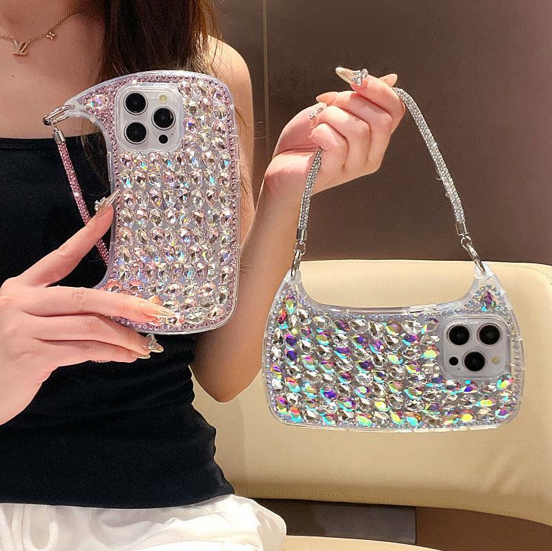 Three-dimensional Glass Rhinestone Small Handbag iPhone Cover - Viexta