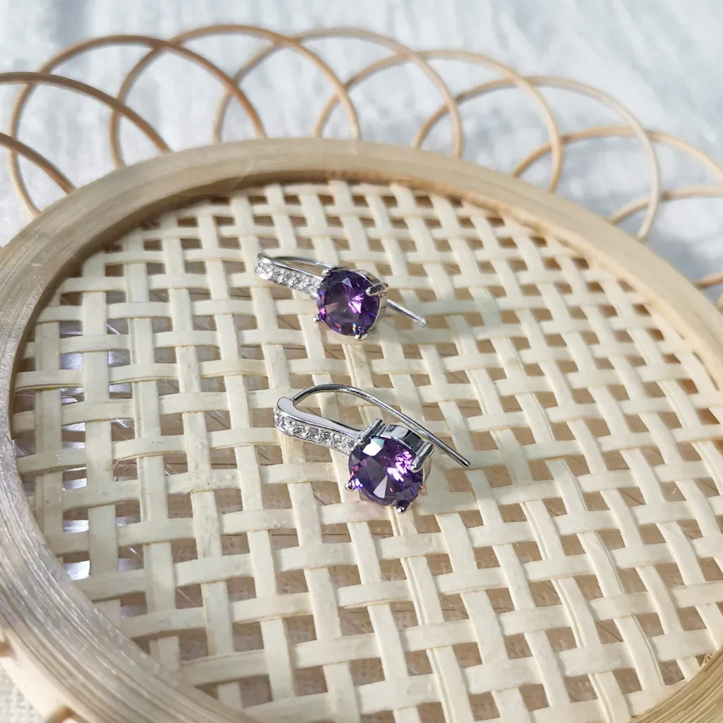 Sterling Silver Ear Hook Purple Earring - Viexta