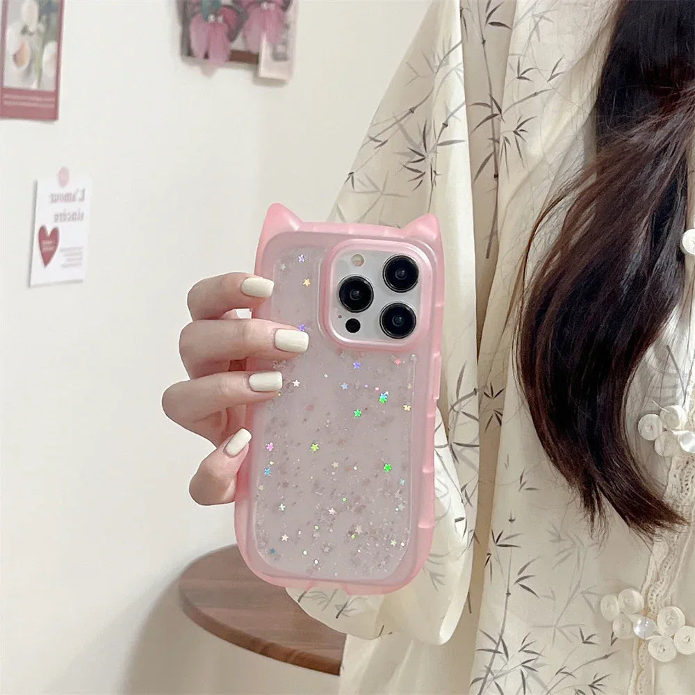 three-dimensional-cat-ears-epoxy-glitter-iphone-case - Viexta