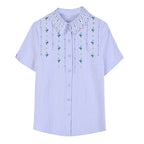Cotton Embroidered Short-sleeved Top - Viexta