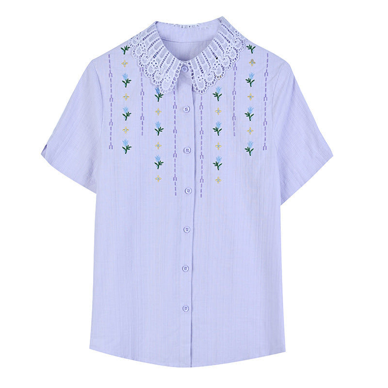 Cotton Embroidered Short-sleeved Top