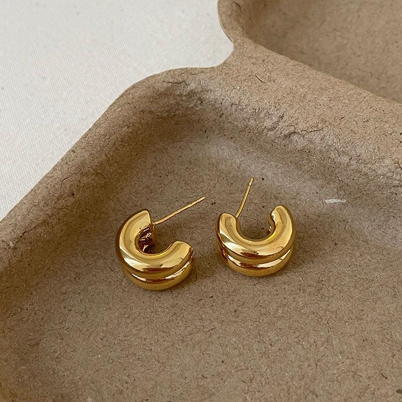 elegant-glossy-double-metal-stud-earrings - Viexta