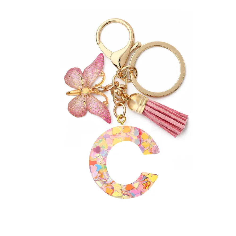 Resin English Letter Epoxy Butterfly Pendant Key Ring - Viexta