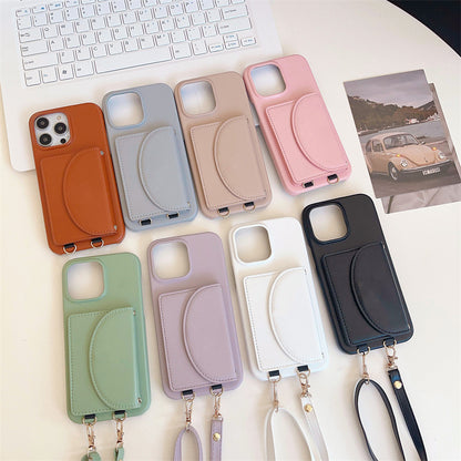 Card Holder Lanyard Litchi Sling Shoulder IPhone Case