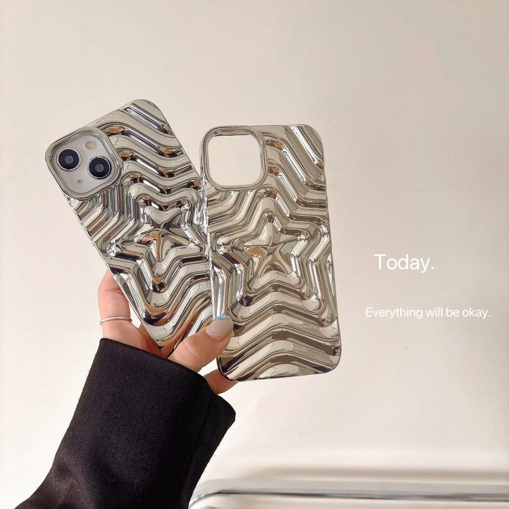 three-dimensional-silver-star-soft-shell-iphone-case - Viexta