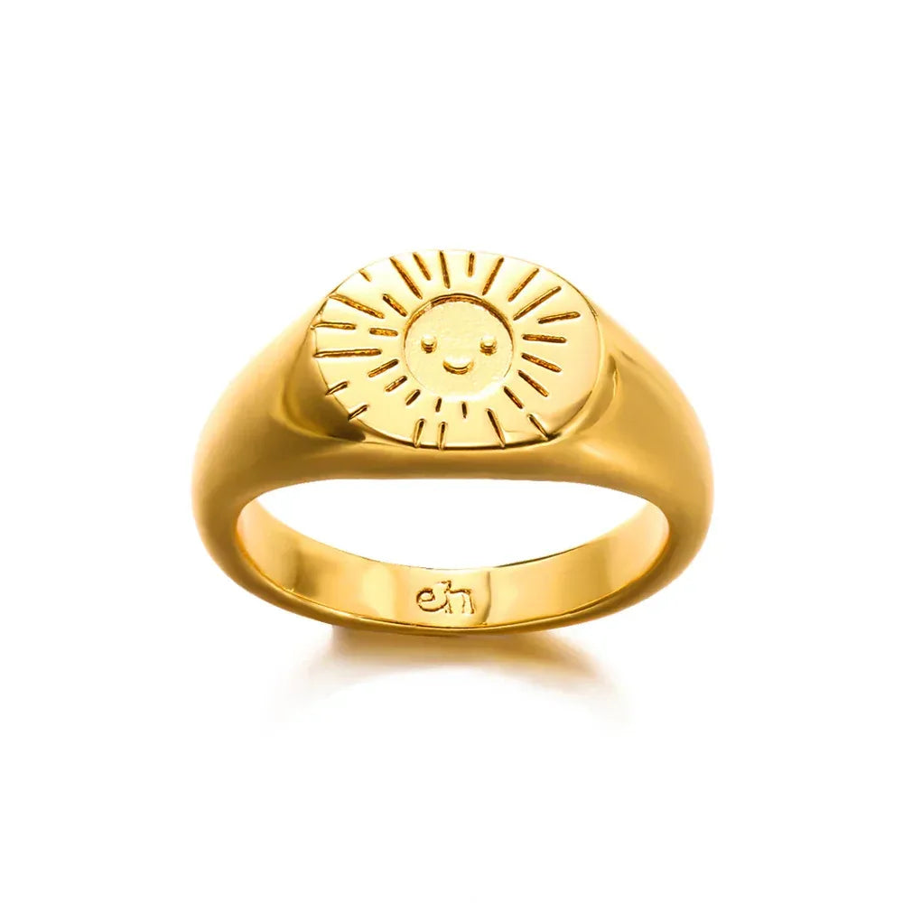 18K Smiling Face Sun Light Ring - Viexta